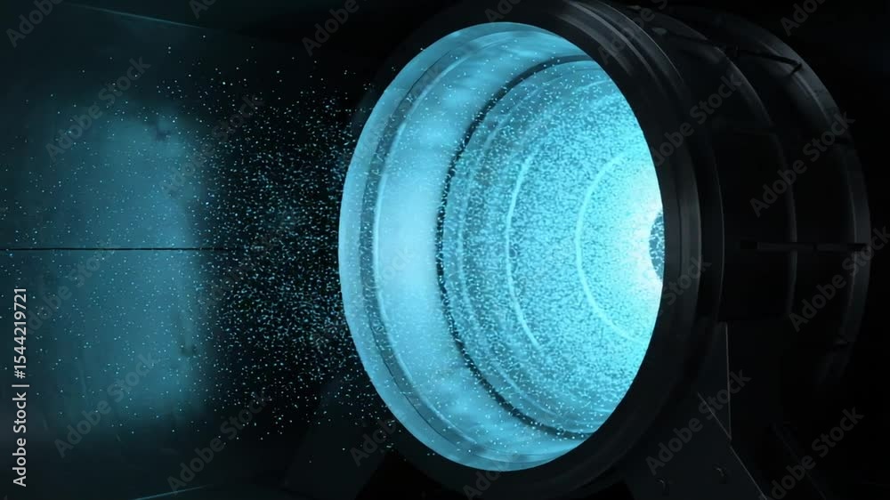 High-tech turbine in action with mist and glow effects