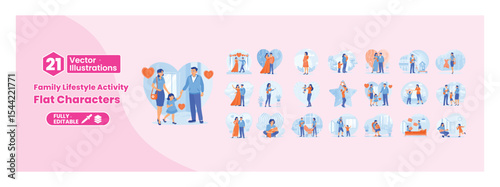 Illustration of family lifestyle activity concept. Mega set.