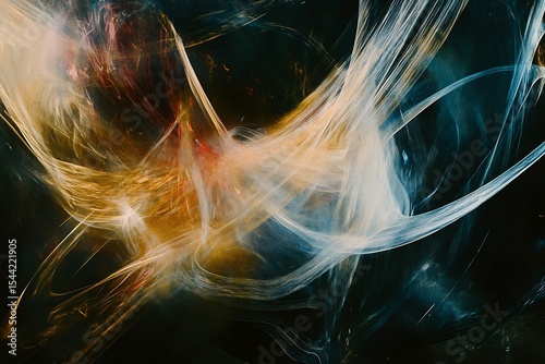 Abstract fractal design with flowing light streaks against a dark cosmic background
