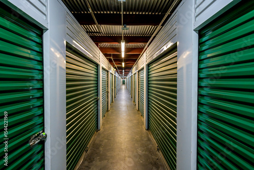 Symmetrical View of Interior of Storage Facility Depicting Leading Lines and Geometric Shapes