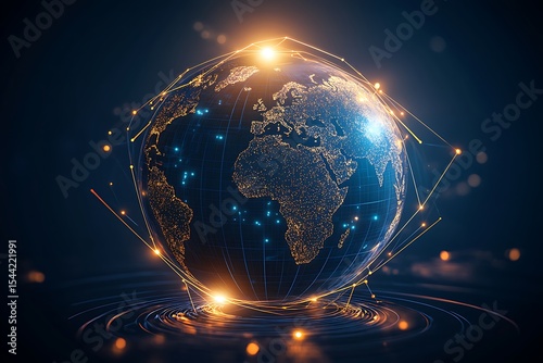 Global network technology concept with world map, connection lines and futuristic design