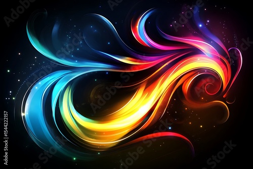 Abstract colorful vibrant energy flow on dark backdrop for modern design and art projects