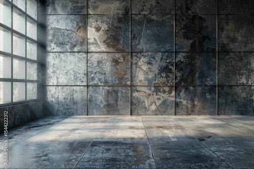 Ultra Hd Picture of Minimalist Industrial Interior with Metal Wall and Concrete Floor