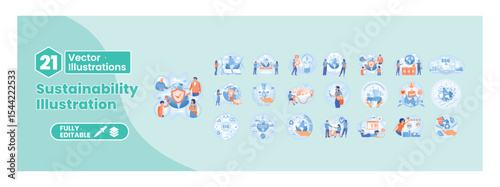 Illustration of sustainability, environmentally friendly and responsible practices. Mega set.