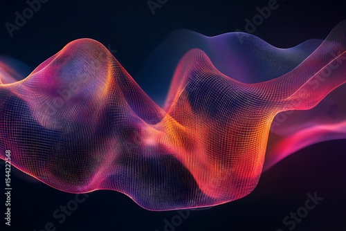 Abstract digital wave background with dynamic mesh, colorful gradient and vibrant light effects