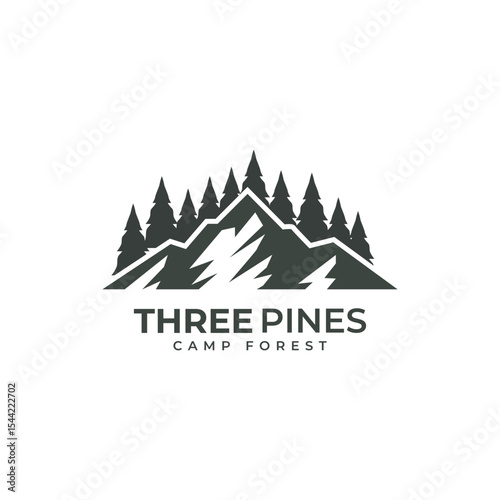 pine forest campsite for hotel and camping in the mountains logo vector template