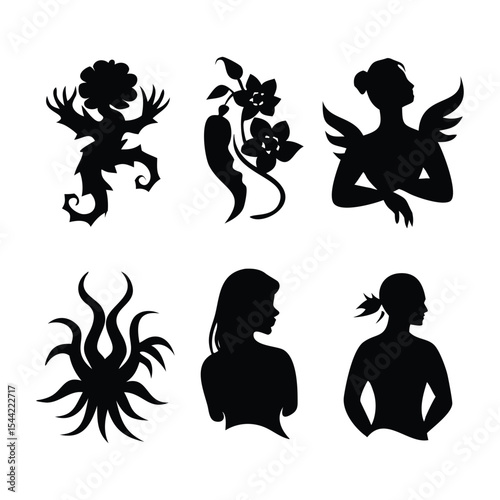 vector silhouettes of angels