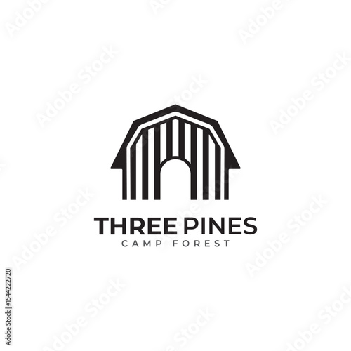pine forest campsite for hotel and camping in the mountains logo vector template