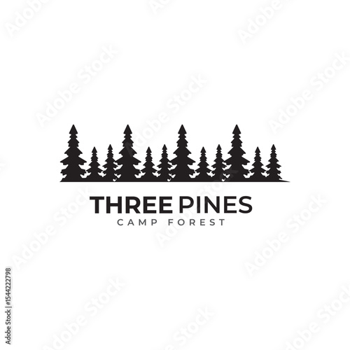 pine forest campsite for hotel and camping in the mountains logo vector template
