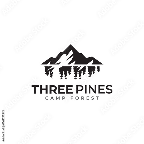 pine forest campsite for hotel and camping in the mountains logo vector template