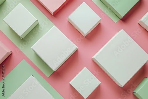 Ultra Hd Visual of Closed Different White Boxes on Pink and Green Paper Background
