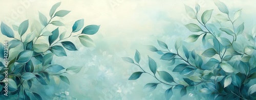 Serene Teal Leaves Abstract Botanical Painting
