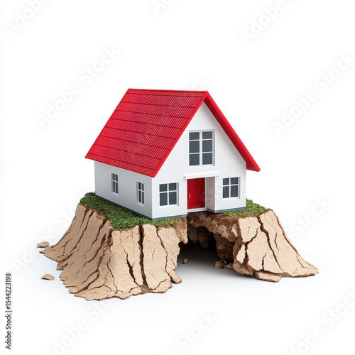 Creative Concept of House on Cracked Ground Representing Structural Instability