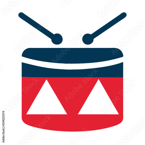Red and Blue Drum with Triangles and Drumsticks Icon Illustration for America Independence Day