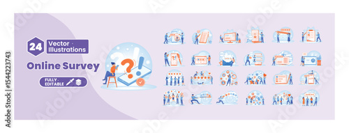 Collection of online survey illustrations. Mega set.