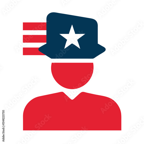 Red and Blue Person Icon Wearing a Hat with an American Flag and Star Independence