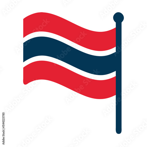 Red and Blue Waving Flag on Dark Blue Pole Simple Flat Design Graphic Illustration America Independence Day