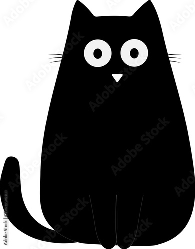 Black cat cartoon animal pet cute simple illustration isolated transparency background playful with wide eyes and curious expression perfect for children designs