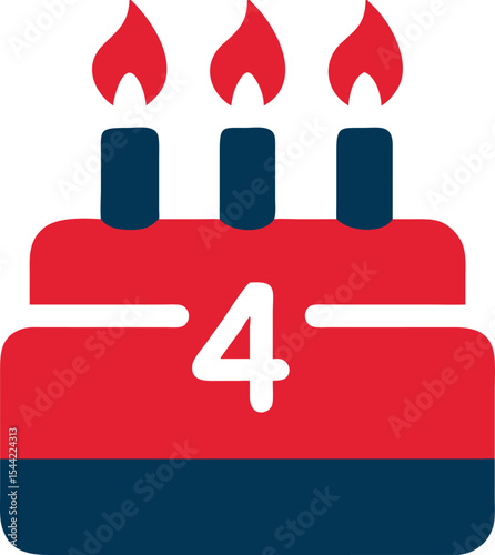Red And Navy Blue Fourth Birthday Cake Three Candles Number Four vector