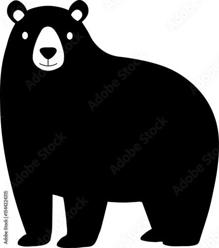 Cartoon black bear standing with friendly expression, simple flat style, isolated on transparency background, suitable for children illustration, educational material, or animal design