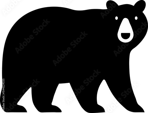 Black bear silhouette wild animal walking simple vector illustration isolated on transparency background minimalistic style wildlife mammal nature calm expression graphic design