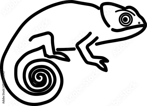 Chameleon outline reptile animal spiral tail simple line drawing minimalistic black and white isolated vector calm mood suitable for logo or tattoo design