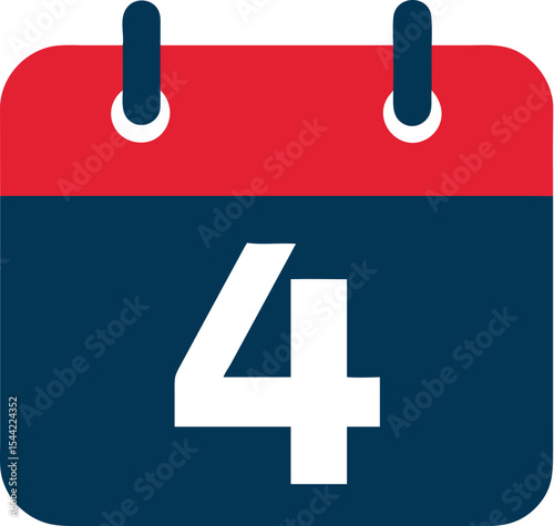 Red and Dark Blue Calendar Icon Showing Fourth of July Date Number Four Digit vector