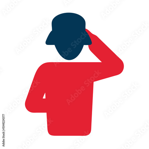 Red and Blue Person Saluting Wearing Bucket Hat American Independence Day Icon Graphic