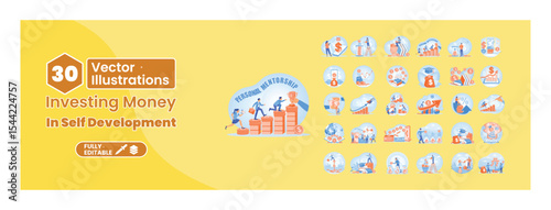 Theme of investing money in self-development. Mega set.