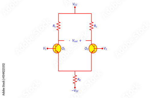 BJT Differential amplifier CIRCUIT DIAGRAM ILLUSTRATION FOR VARIOUS EDUCATIONAL PROJECTS 