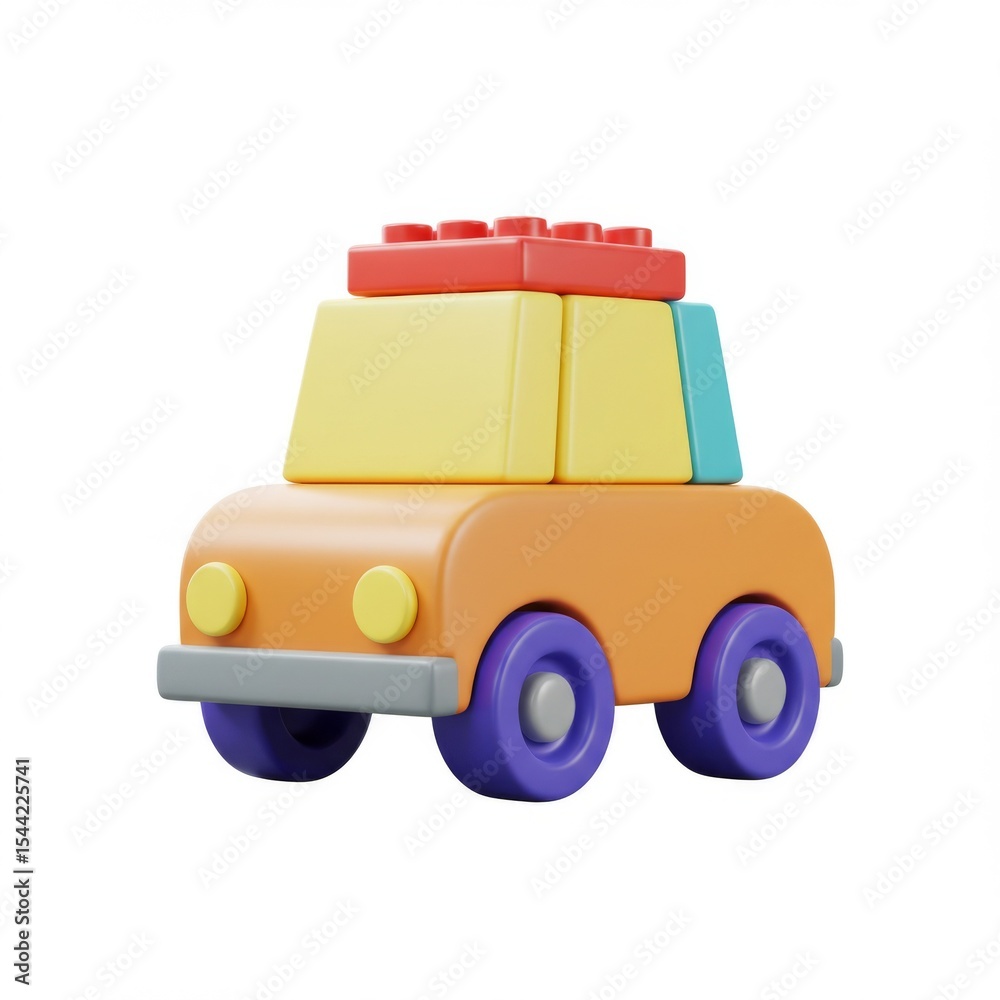 Naklejka premium Colorful Block Toy Car on White Background
