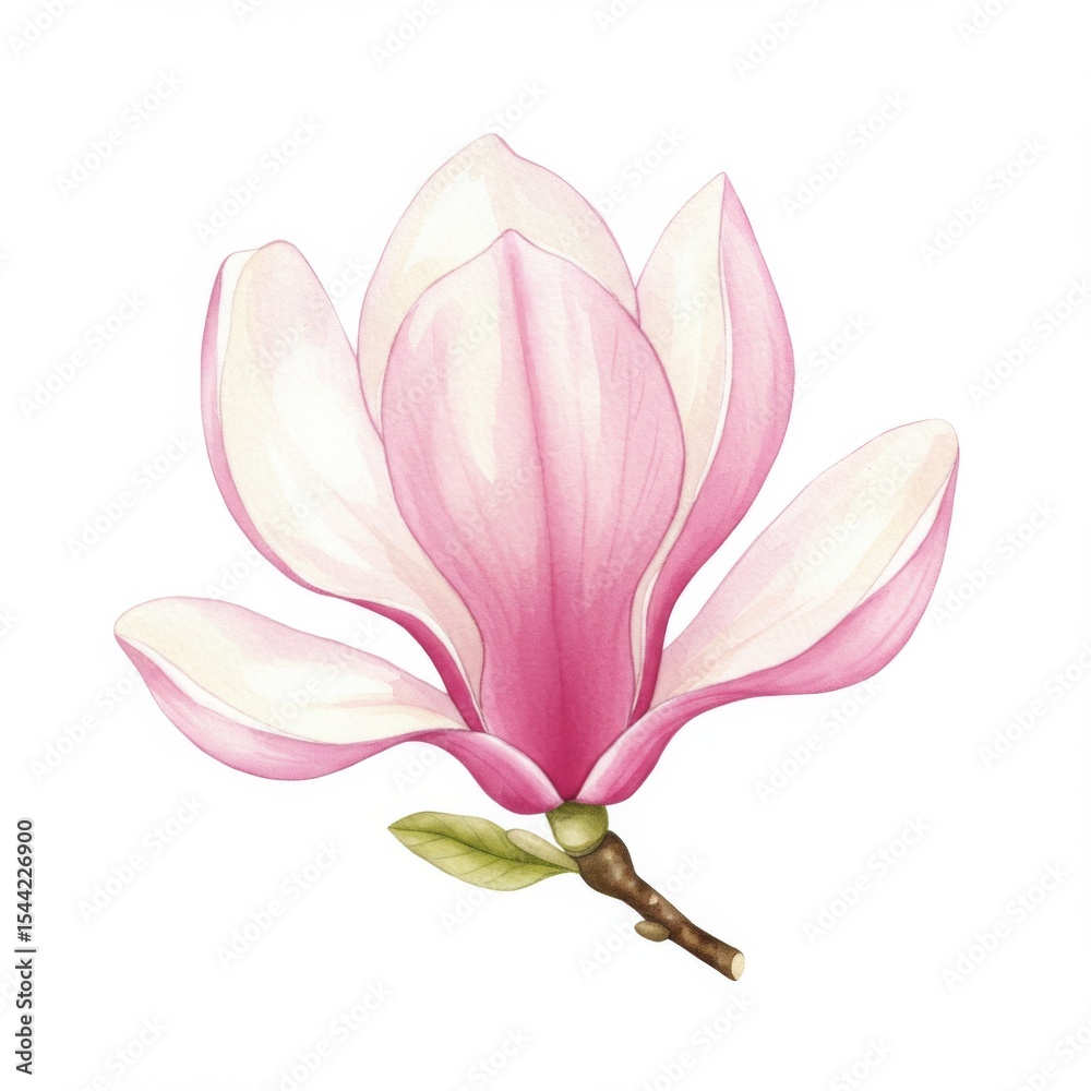 Naklejka premium Pink Magnolia Blossom Watercolor Painting