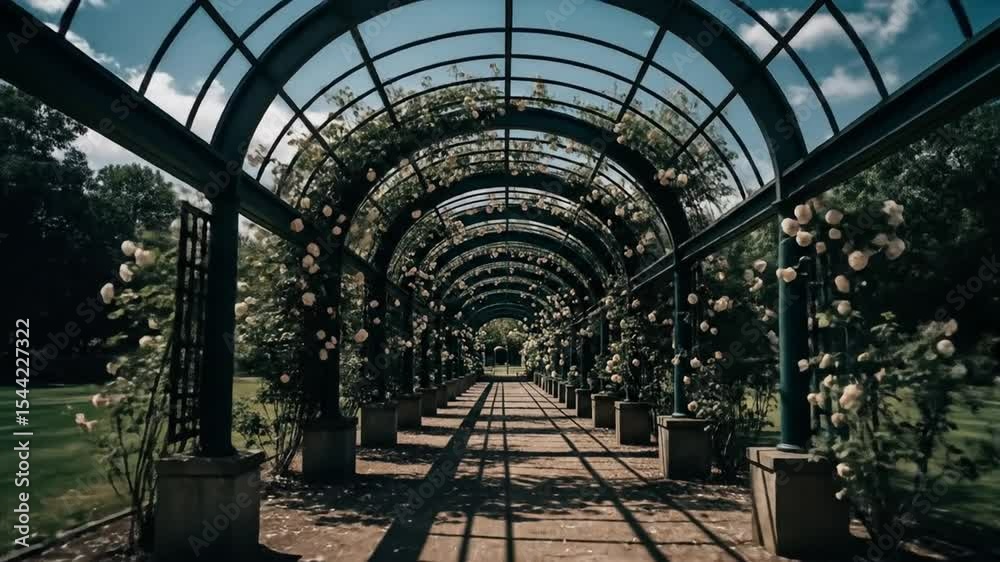 Rose Garden Trellis Pathway in Summer Rose Garden Trellis Pathway in Summer