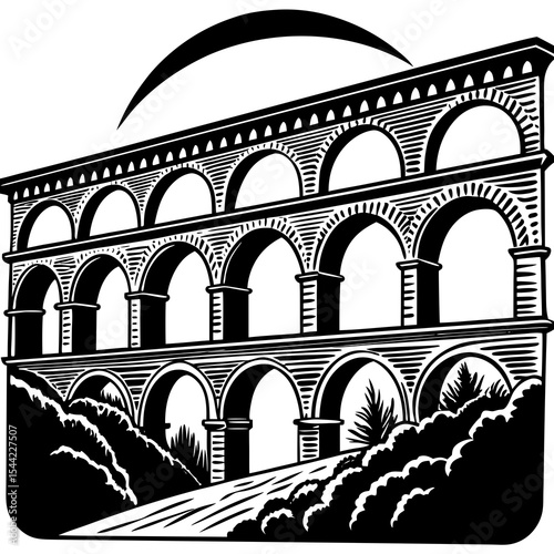 Pont du Gard silhouette illustration