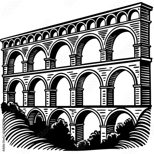 Pont du Gard silhouette illustration