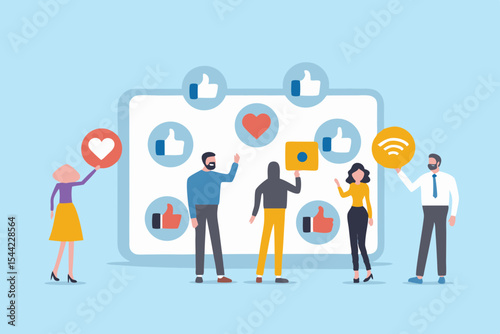 Flat Vector Illustration of People Engaging with Social Media Content Online