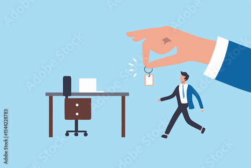 Cartoon Businessman Leaving Office with Keys Being Fired or Quitting Job