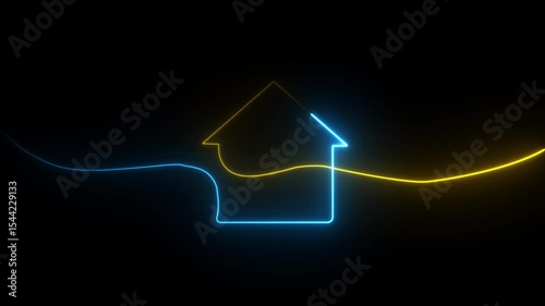 Home Location Pin in Glowing Neon Style (Animated). Neon House Marker Animation on Dark Background.
