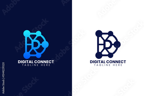 Initial letter D connecting digital data logo. Flat geometric shape vector logo design template element. Suitable for business, data network and digital branding.