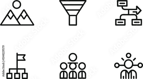 Business Strategy and Management Icons Set. and outline vector illustration.
