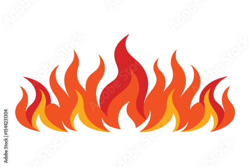 Bright Cartoon Fire Illustration with Orange, Yellow, and Red Flames on White Background