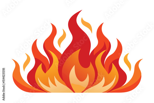 Bold Flame Illustration Red, Orange, and Yellow Fire with Dynamic Flowing Shapes