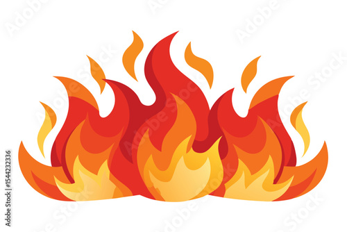 Cartoon Fire Flames with Gradient Effect, Red, Orange, and Yellow Isolated on White