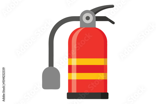 Cartoon Fire Extinguisher Illustration with Red Body and Yellow Stripes on White