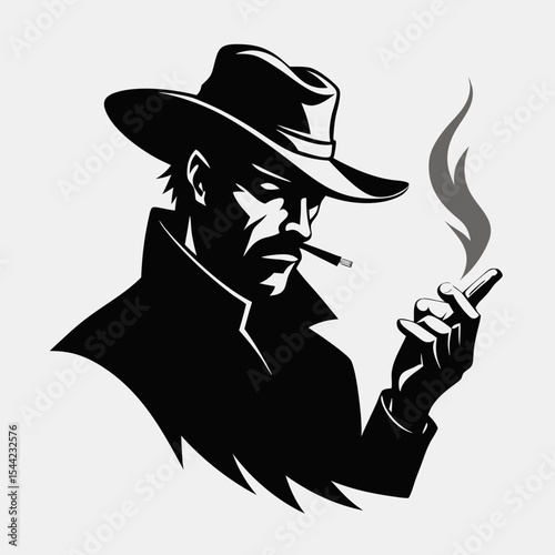 silhouette of a bony cowboy hand clutching a cigarette