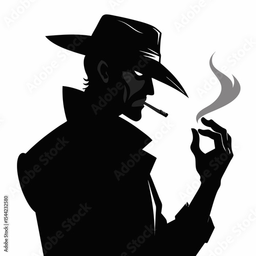 silhouette of a bony cowboy hand clutching a cigarette