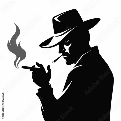 silhouette of a bony cowboy hand clutching a cigarette