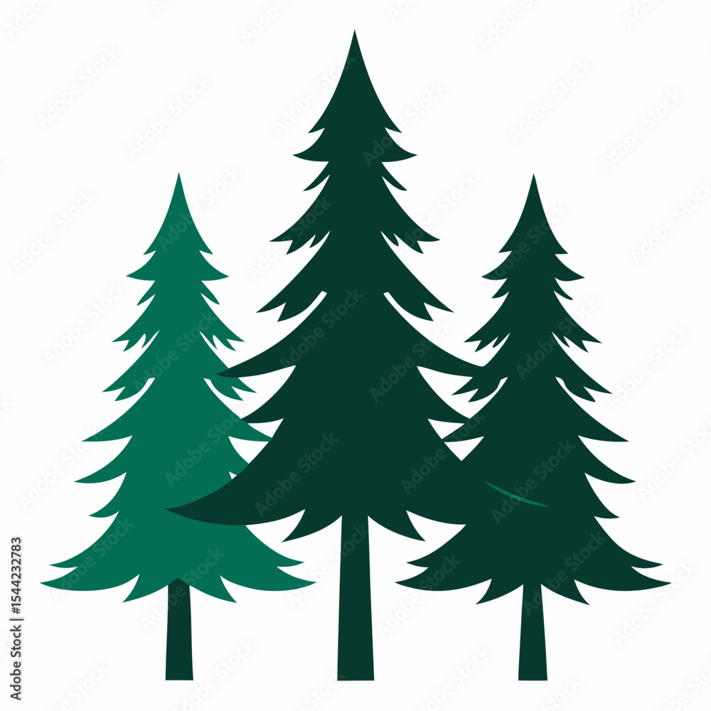Obraz premium Three pine Trees silhouette vector illustration