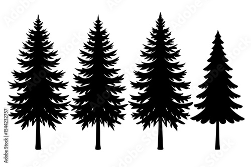 set of pine Trees silhouette vector illustration