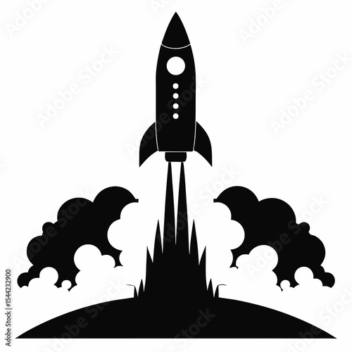 rocket launch silhouette vector black on white background